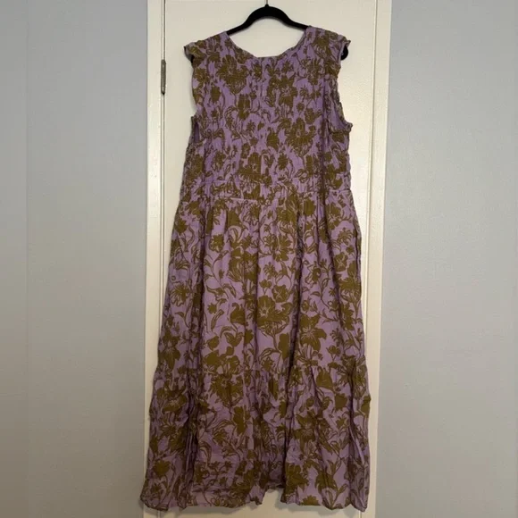 ANTHROPOLOGIE The Peregrine Midi Dress Lilac & Olive Green Floral 1X - Picture 7 of 8